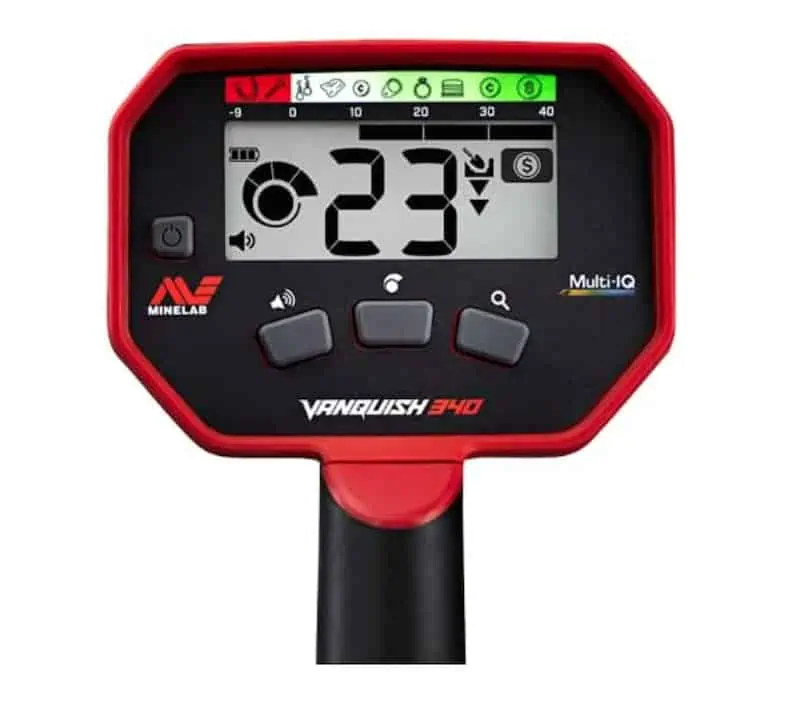 The Minelab Vanquish 340 screen